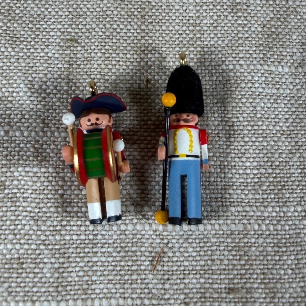 Vintage Hand Painted Wooden Nutcracker Soldier Ornaments Set of 2